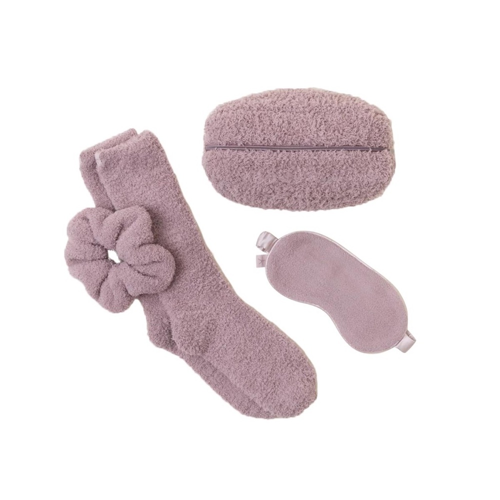 NWT Barefoot Dreams CozyChic Eye Mask, Scrunchie & Socks Set in Vintage Rose